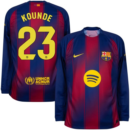 Barcelona Hemmatröja Kounde 23 2025–2026 Långärmad Barcelona Hemmatröja Kounde 23 2025–2026 Långärmad